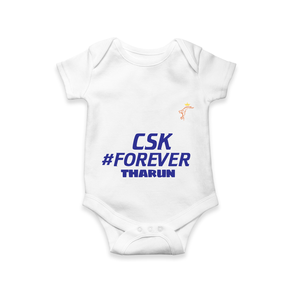 CSK #Forever - Feel The Cricket Fever With Our Customized IPL-Themed Romper For Babies With Baby Name - WHITE - 0 - 3 Months Old (Chest 16")
