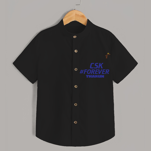 CSK #Forever - Feel The Cricket Fever With Our Customized IPL-Themed Shirt For Kids With Baby Name - BLACK - 0 - 6 Months Old (Chest 23")