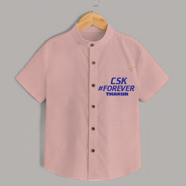 CSK #Forever - Feel The Cricket Fever With Our Customized IPL-Themed Shirt For Kids With Baby Name - PEACH - 0 - 6 Months Old (Chest 23")