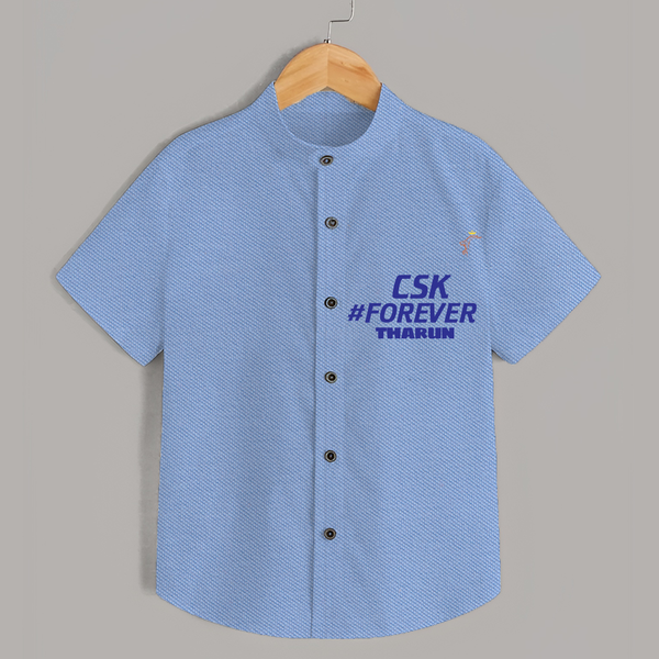 CSK #Forever - Feel The Cricket Fever With Our Customized IPL-Themed Shirt For Kids With Baby Name - SKY BLUE - 0 - 6 Months Old (Chest 23")