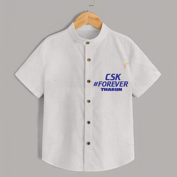 CSK #Forever - Feel The Cricket Fever With Our Customized IPL-Themed Shirt For Kids With Baby Name - WHITE - 0 - 6 Months Old (Chest 23")