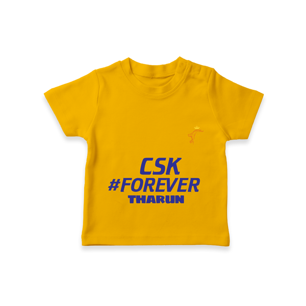 CSK #Forever - Feel The Cricket Fever With Our Customized IPL-Themed T-Shirt For Kids With Baby Name - CHROME YELLOW - 0-5 Months Old (Chest 17")