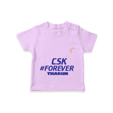 CSK #Forever - Feel The Cricket Fever With Our Customized IPL-Themed T-Shirt For Kids With Baby Name - LILAC - 0-5 Months Old (Chest 17")