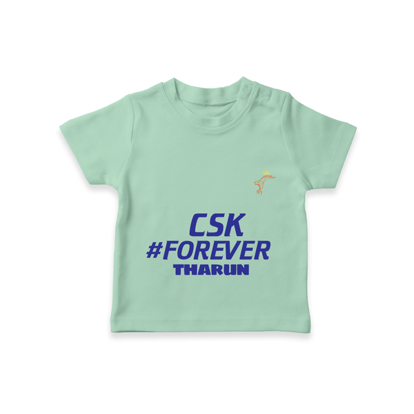 CSK #Forever - Feel The Cricket Fever With Our Customized IPL-Themed T-Shirt For Kids With Baby Name - MINT GREEN - 0-5 Months Old (Chest 17")