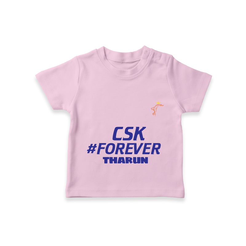 CSK #Forever - Feel The Cricket Fever With Our Customized IPL-Themed T-Shirt For Kids With Baby Name - PINK - 0-5 Months Old (Chest 17")