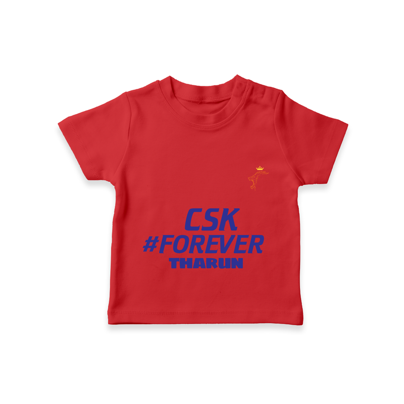 CSK #Forever - Feel The Cricket Fever With Our Customized IPL-Themed T-Shirt For Kids With Baby Name - RED - 0-5 Months Old (Chest 17")
