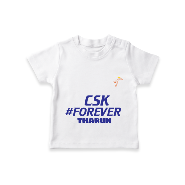 CSK #Forever - Feel The Cricket Fever With Our Customized IPL-Themed T-Shirt For Kids With Baby Name - WHITE - 0-5 Months Old (Chest 17")