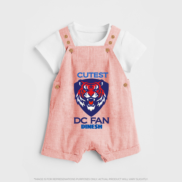 Cutest DC Fan - Support Your Favorite Team With Our Customized IPL-Themed Dungaree For Kids With Name - PEACH - 0 - 5 Months Old (Chest 18")