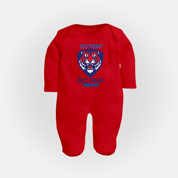 Cutest DC Fan - Support Your Favorite Team With Our Customized IPL-Themed Sleep Suit For Babies With Name - RED - New Born (Chest 7.5")