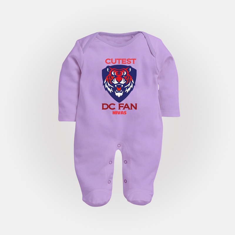 Cutest DC Fan - Support Your Favorite Team With Our Customized IPL-Themed Sleep Suit For Babies With Name - LILAC - New Born (Chest 7.5")