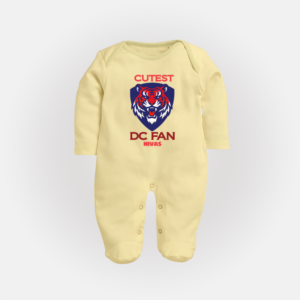 Cutest DC Fan - Support Your Favorite Team With Our Customized IPL-Themed Sleep Suit For Babies With Name - PASTEL YELLOW - New Born (Chest 7.5")