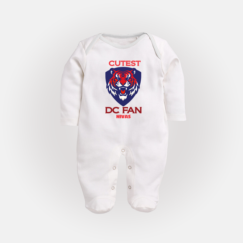 Cutest DC Fan - Support Your Favorite Team With Our Customized IPL-Themed Sleep Suit For Babies With Name - WHITE - New Born (Chest 7.5")