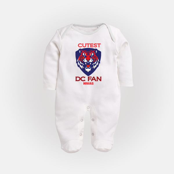 Cutest DC Fan - Support Your Favorite Team With Our Customized IPL-Themed Sleep Suit For Babies With Name - WHITE - New Born (Chest 7.5")