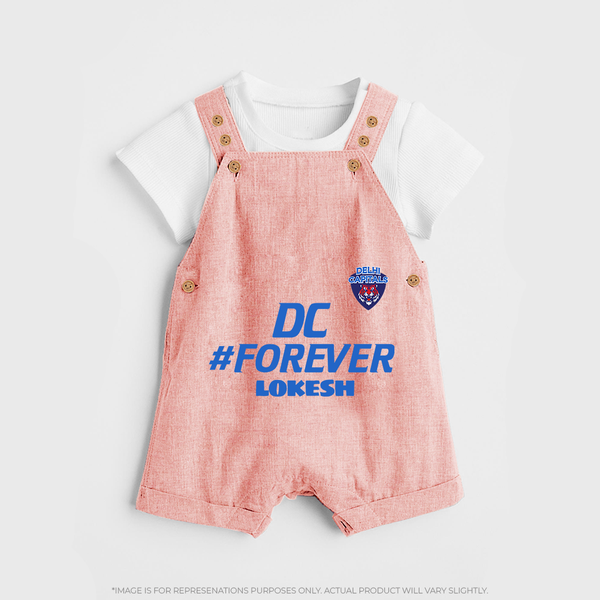 DC Forever - Support Your Favorite Team With Our Customized IPL-Themed Dungaree For Kids With Name - PEACH - 0 - 5 Months Old (Chest 18")