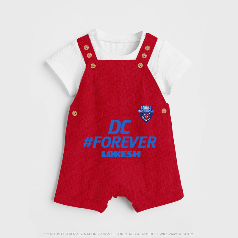 DC Forever - Support Your Favorite Team With Our Customized IPL-Themed Dungaree For Kids With Name - RED - 0 - 5 Months Old (Chest 18")