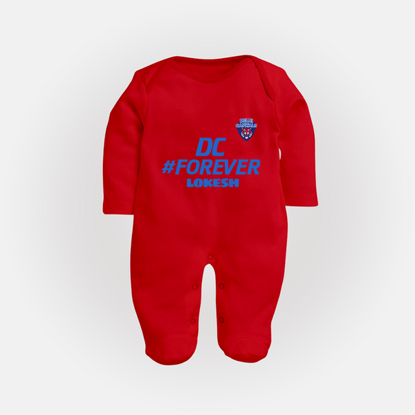 DC Forever - Support Your Favorite Team With Our Customized IPL-Themed Sleep Suit For Babies With Name - RED - New Born (Chest 7.5")