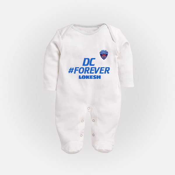 DC Forever - Support Your Favorite Team With Our Customized IPL-Themed Sleep Suit For Babies With Name - WHITE - New Born (Chest 7.5")