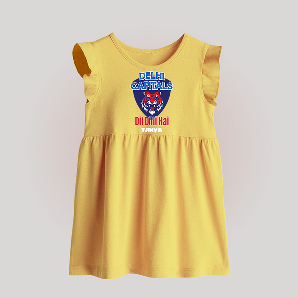 Delhi Capitals "Dil Dilli Hai" - Support Your Favorite Team With Our Customized IPL-Themed Baby Frock For Babies With Name - YELLOW - 0 - 3 Months Old (Chest 17")