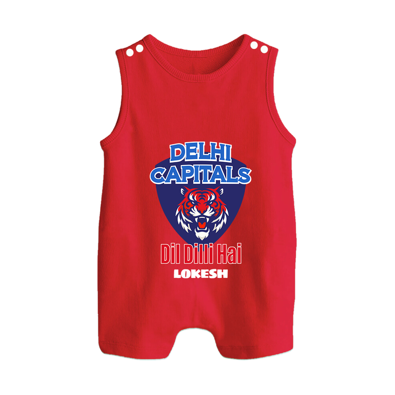 Delhi Capitals "Dil Dilli Hai" - Support Your Favorite Team With Our Customized IPL-Themed Romper Suit For Babies With Name - RED - 0 - 5 Months Old (Chest 18")