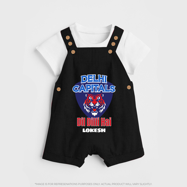 Delhi Capitals "Dil Dilli Hai" - Support Your Favorite Team With Our Customized IPL-Themed Dungaree For Kids With Name - BLACK - 0 - 5 Months Old (Chest 18")