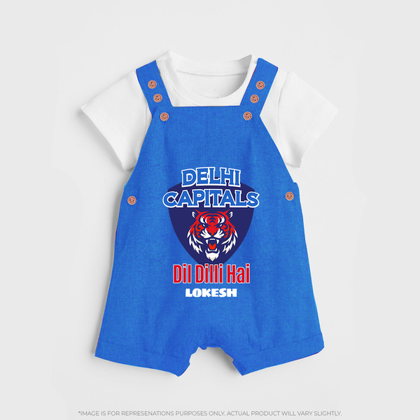 Delhi Capitals "Dil Dilli Hai" - Support Your Favorite Team With Our Customized IPL-Themed Dungaree For Kids With Name - COBALT BLUE - 0 - 5 Months Old (Chest 18")