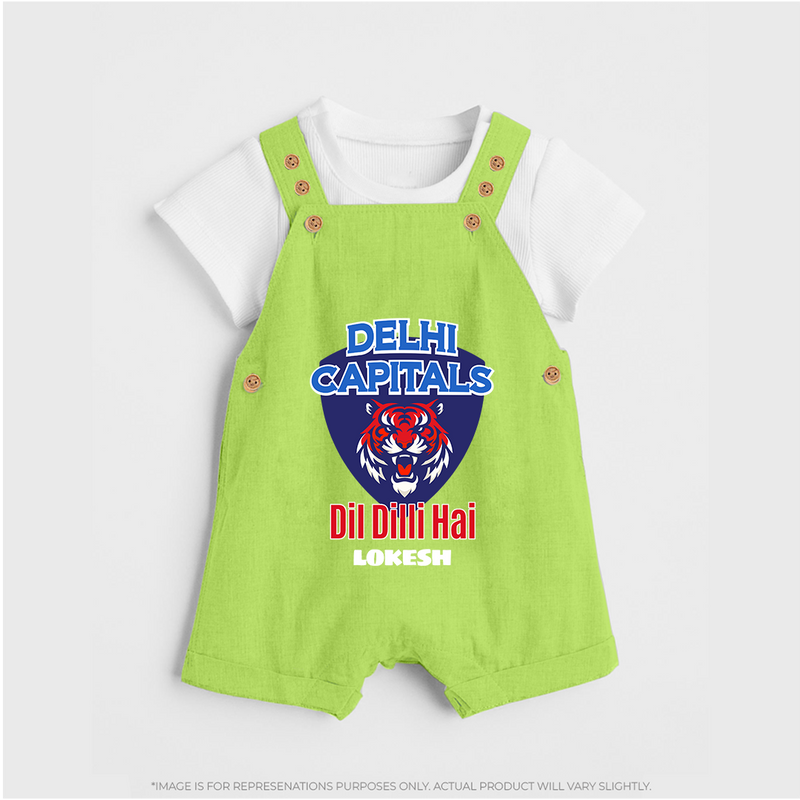 Delhi Capitals "Dil Dilli Hai" - Support Your Favorite Team With Our Customized IPL-Themed Dungaree For Kids With Name - GREEN - 0 - 5 Months Old (Chest 18")