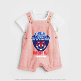 Delhi Capitals "Dil Dilli Hai" - Support Your Favorite Team With Our Customized IPL-Themed Dungaree For Kids With Name - PEACH - 0 - 5 Months Old (Chest 18")