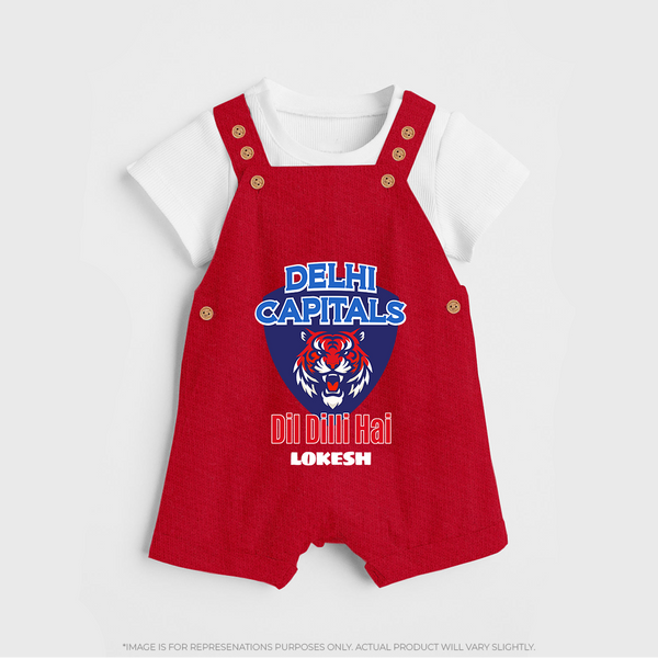 Delhi Capitals "Dil Dilli Hai" - Support Your Favorite Team With Our Customized IPL-Themed Dungaree For Kids With Name - RED - 0 - 5 Months Old (Chest 18")
