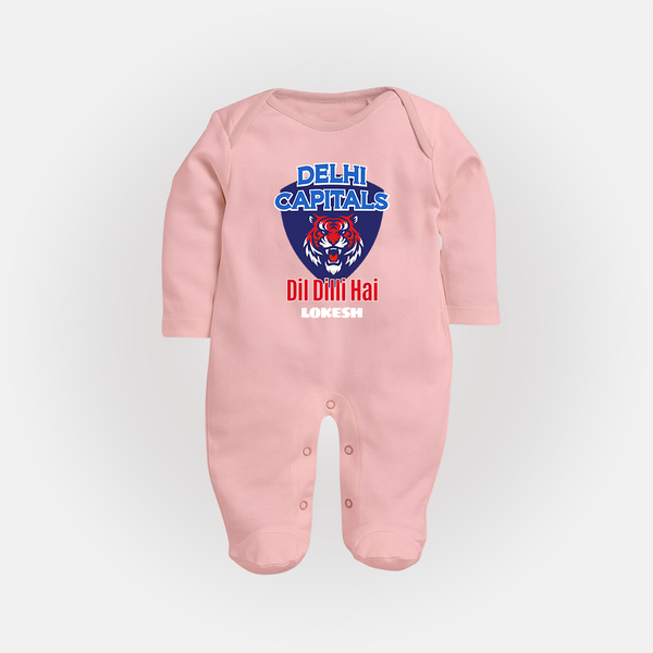 Delhi Capitals "Dil Dilli Hai" - Support Your Favorite Team With Our Customized IPL-Themed Sleep Suit For Babies With Name - BABY PINK - New Born (Chest 7.5")