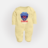 Delhi Capitals "Dil Dilli Hai" - Support Your Favorite Team With Our Customized IPL-Themed Sleep Suit For Babies With Name - PASTEL YELLOW - New Born (Chest 7.5")