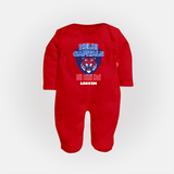 Delhi Capitals "Dil Dilli Hai" - Support Your Favorite Team With Our Customized IPL-Themed Sleep Suit For Babies With Name - RED - New Born (Chest 7.5")