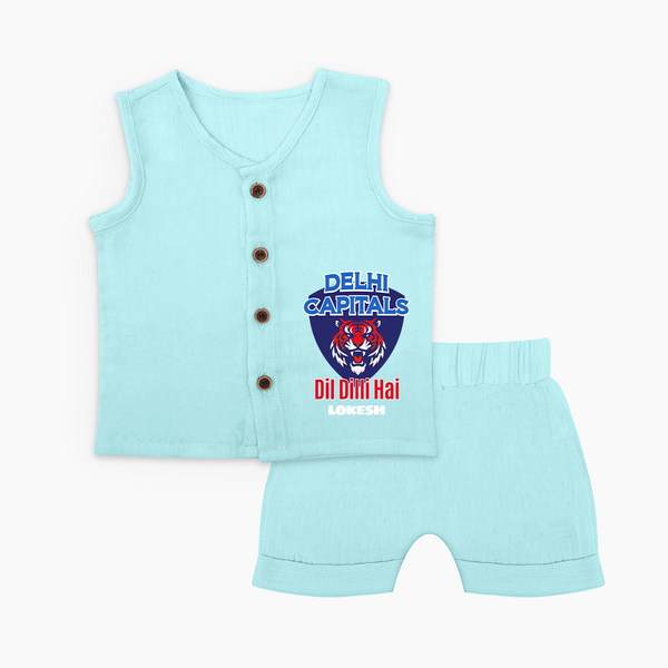 Delhi Capitals "Dil Dilli Hai" - Support Your Favorite Team With Our Customized IPL-Themed Jabla Set For Babies With Name - BABY BLUE - 0 - 3 Months Old (Chest 9.8")