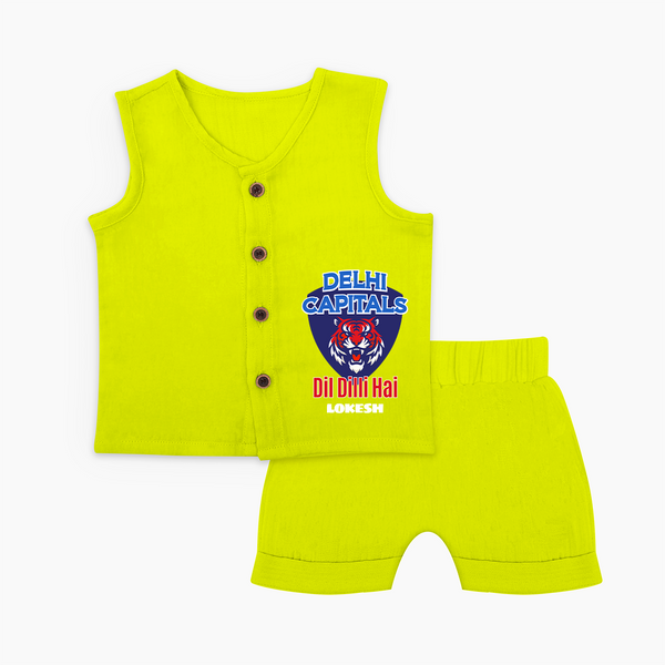 Delhi Capitals "Dil Dilli Hai" - Support Your Favorite Team With Our Customized IPL-Themed Jabla Set For Babies With Name - LIME - 0 - 3 Months Old (Chest 9.8")