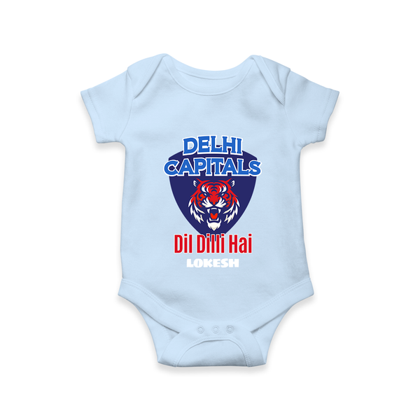 Delhi Capitals "Dil Dilli Hai" - Support Your Favorite Team With Our Customized IPL-Themed Romper For Babies With Name - BABY BLUE - 0 - 3 Months Old (Chest 16")