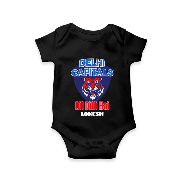 Delhi Capitals "Dil Dilli Hai" - Support Your Favorite Team With Our Customized IPL-Themed Romper For Babies With Name - BLACK - 0 - 3 Months Old (Chest 16")