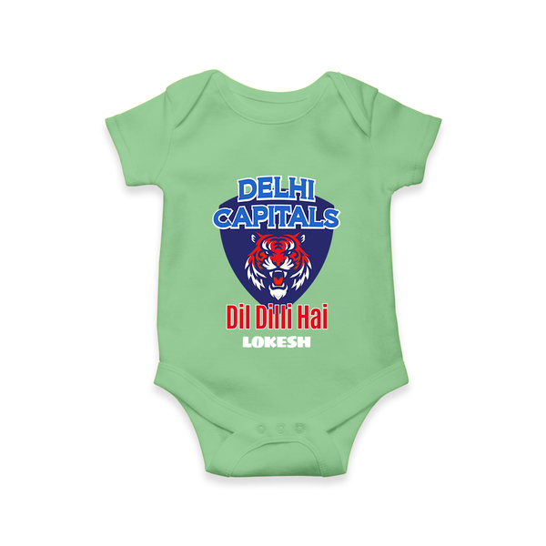 Delhi Capitals "Dil Dilli Hai" - Support Your Favorite Team With Our Customized IPL-Themed Romper For Babies With Name - GREEN - 0 - 3 Months Old (Chest 16")
