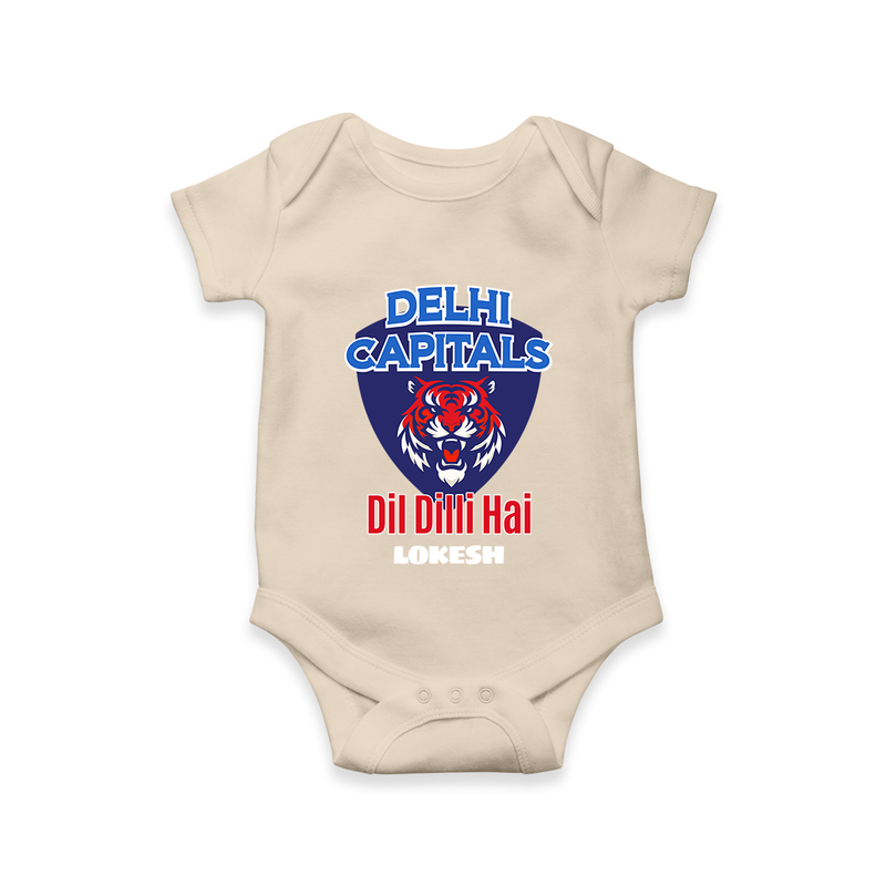 Delhi Capitals "Dil Dilli Hai" - Support Your Favorite Team With Our Customized IPL-Themed Romper For Babies With Name - IVORY - 0 - 3 Months Old (Chest 16")