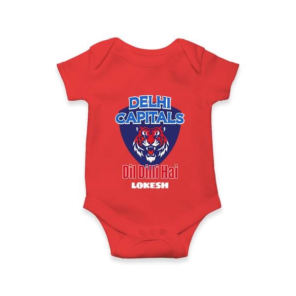 Delhi Capitals "Dil Dilli Hai" - Support Your Favorite Team With Our Customized IPL-Themed Romper For Babies With Name - RED - 0 - 3 Months Old (Chest 16")