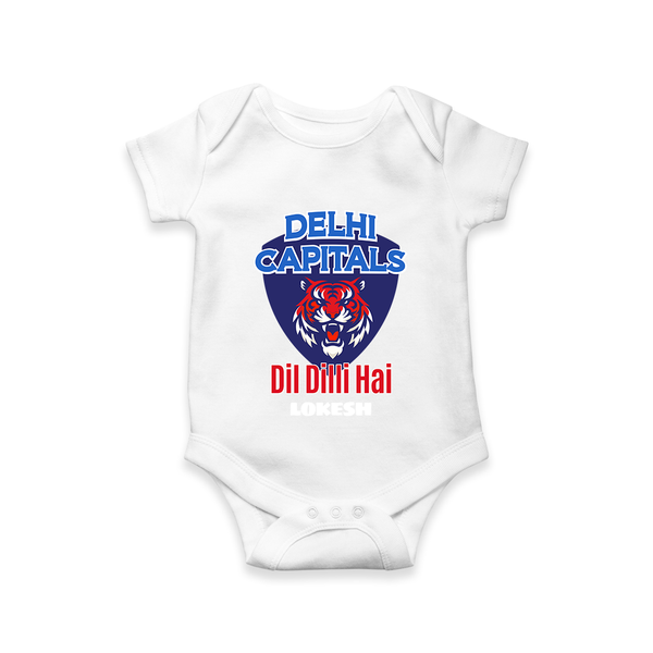 Delhi Capitals "Dil Dilli Hai" - Support Your Favorite Team With Our Customized IPL-Themed Romper For Babies With Name - WHITE - 0 - 3 Months Old (Chest 16")