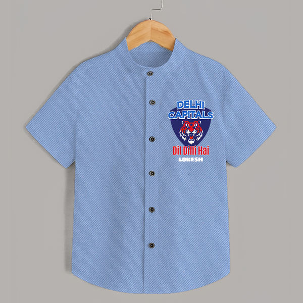 Delhi Capitals "Dil Dilli Hai" - Support Your Favorite Team With Our Customized IPL-Themed Shirt For Kids With Name - SKY BLUE - 0 - 6 Months Old (Chest 23")
