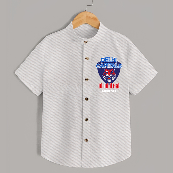 Delhi Capitals "Dil Dilli Hai" - Support Your Favorite Team With Our Customized IPL-Themed Shirt For Kids With Name - WHITE - 0 - 6 Months Old (Chest 23")
