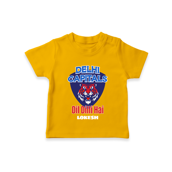 Delhi Capitals "Dil Dilli Hai" - Support Your Favorite Team With Our Customized IPL-Themed T-Shirt For Kids With Name - CHROME YELLOW - 0-5 Months Old (Chest 17")