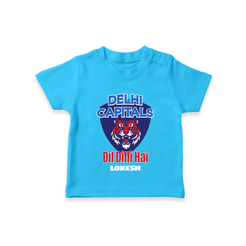 Delhi Capitals "Dil Dilli Hai" - Support Your Favorite Team With Our Customized IPL-Themed T-Shirt For Kids With Name - SKY BLUE - 0-5 Months Old (Chest 17")