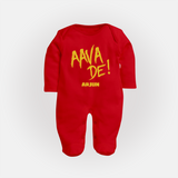 AAVA DE! - Support Your Favorite Team With Our Customized IPL-Themed Sleep Suit For Babies With Name - RED - New Born (Chest 7.5")