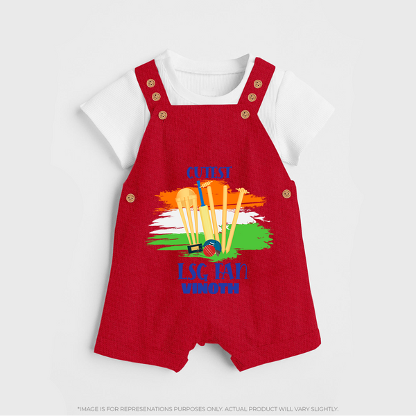 Cutest LSG Fan - Cheer For Your Team With Our Customized IPL-Themed Dungaree For Kids With Name - RED - 0 - 5 Months Old (Chest 18")