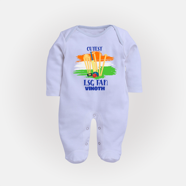 Cutest LSG Fan - Cheer For Your Team With Our Customized IPL-Themed Sleep Suit For Babies With Name - BABY BLUE - New Born (Chest 7.5")