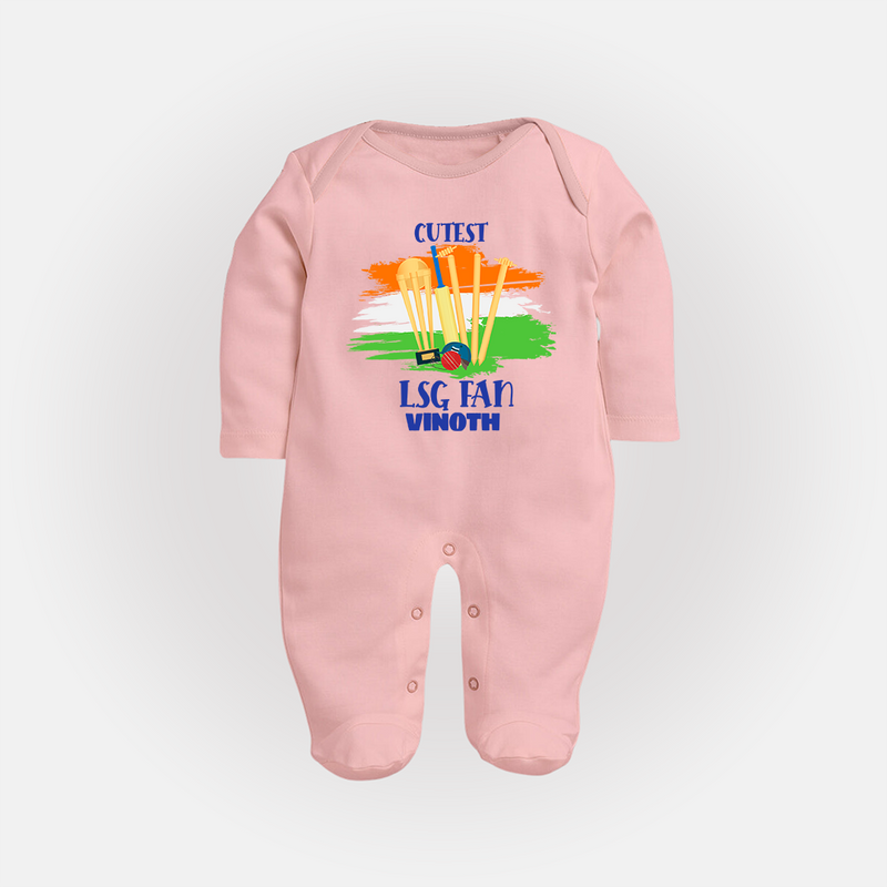 Cutest LSG Fan - Cheer For Your Team With Our Customized IPL-Themed Sleep Suit For Babies With Name - BABY PINK - New Born (Chest 7.5")