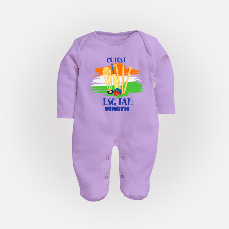 Cutest LSG Fan - Cheer For Your Team With Our Customized IPL-Themed Sleep Suit For Babies With Name - LILAC - New Born (Chest 7.5")