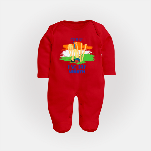 Cutest LSG Fan - Cheer For Your Team With Our Customized IPL-Themed Sleep Suit For Babies With Name - RED - New Born (Chest 7.5")