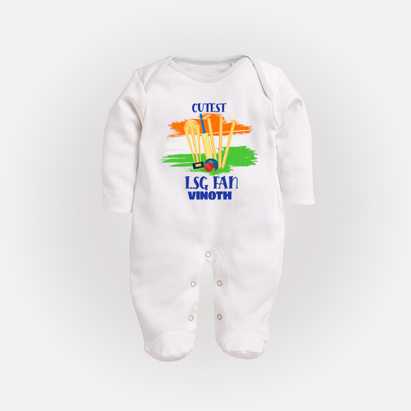 Cutest LSG Fan - Cheer For Your Team With Our Customized IPL-Themed Sleep Suit For Babies With Name - WHITE - New Born (Chest 7.5")
